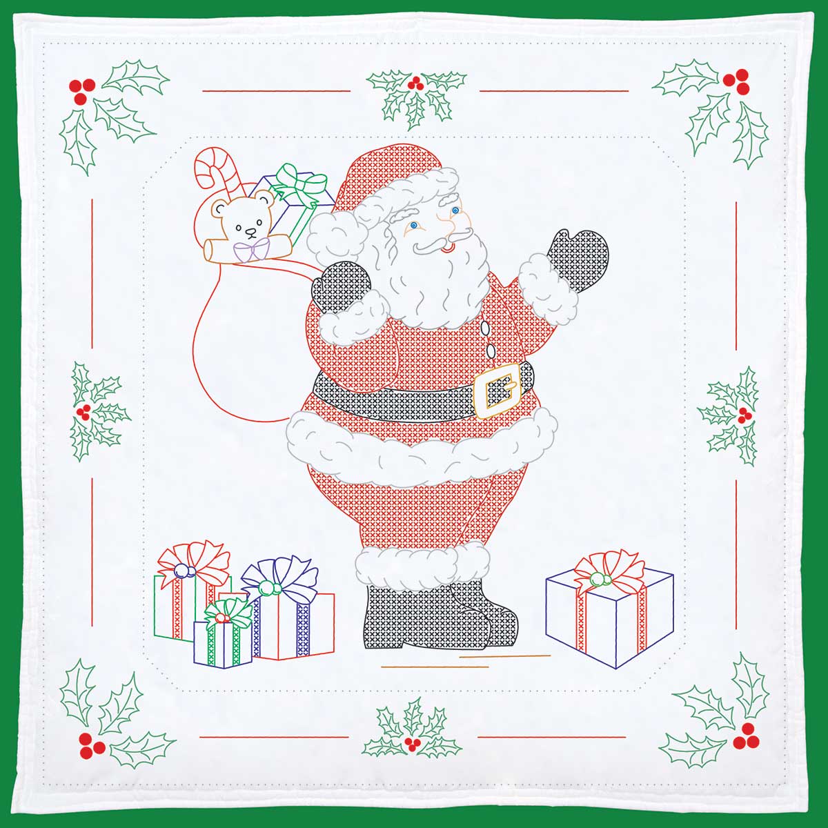 Santa Claus - Wall Quilt - Christmas Embroidery Kit, zoomed in. Select this picture to zoom back out.