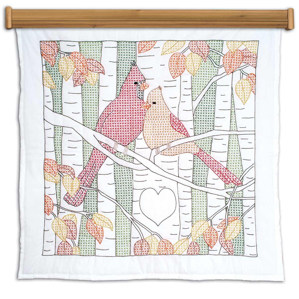 Cardinals Wall Quilt - Embroidery Kit, zoomed in. Select this picture to zoom back out.