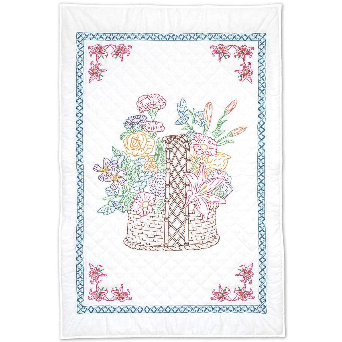Basket Of Flowers - Lap Quilt Top - Embroidery Kit