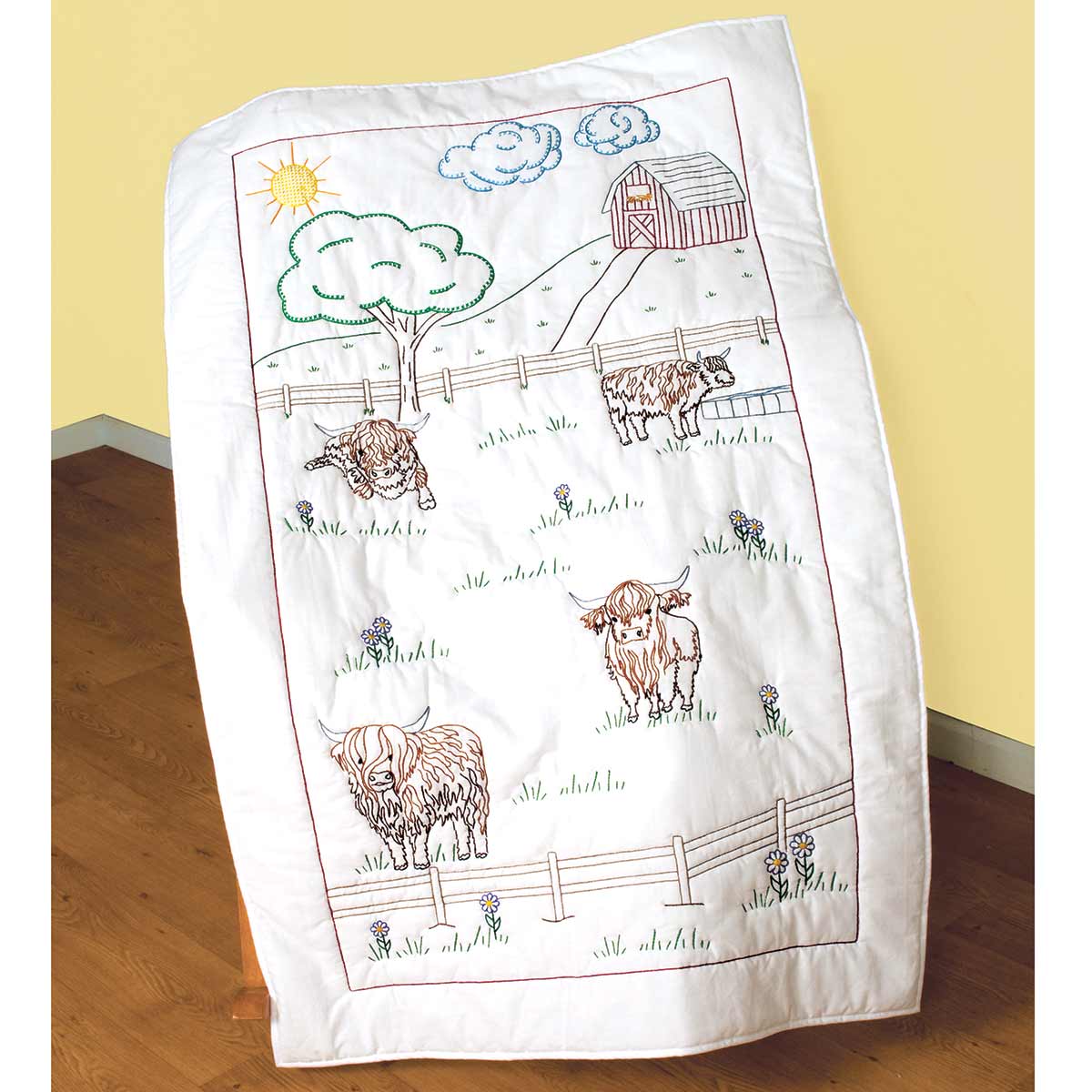 Highland Cows - Lap Quilt - Embroidery Kit, zoomed in. Select this picture to zoom back out.