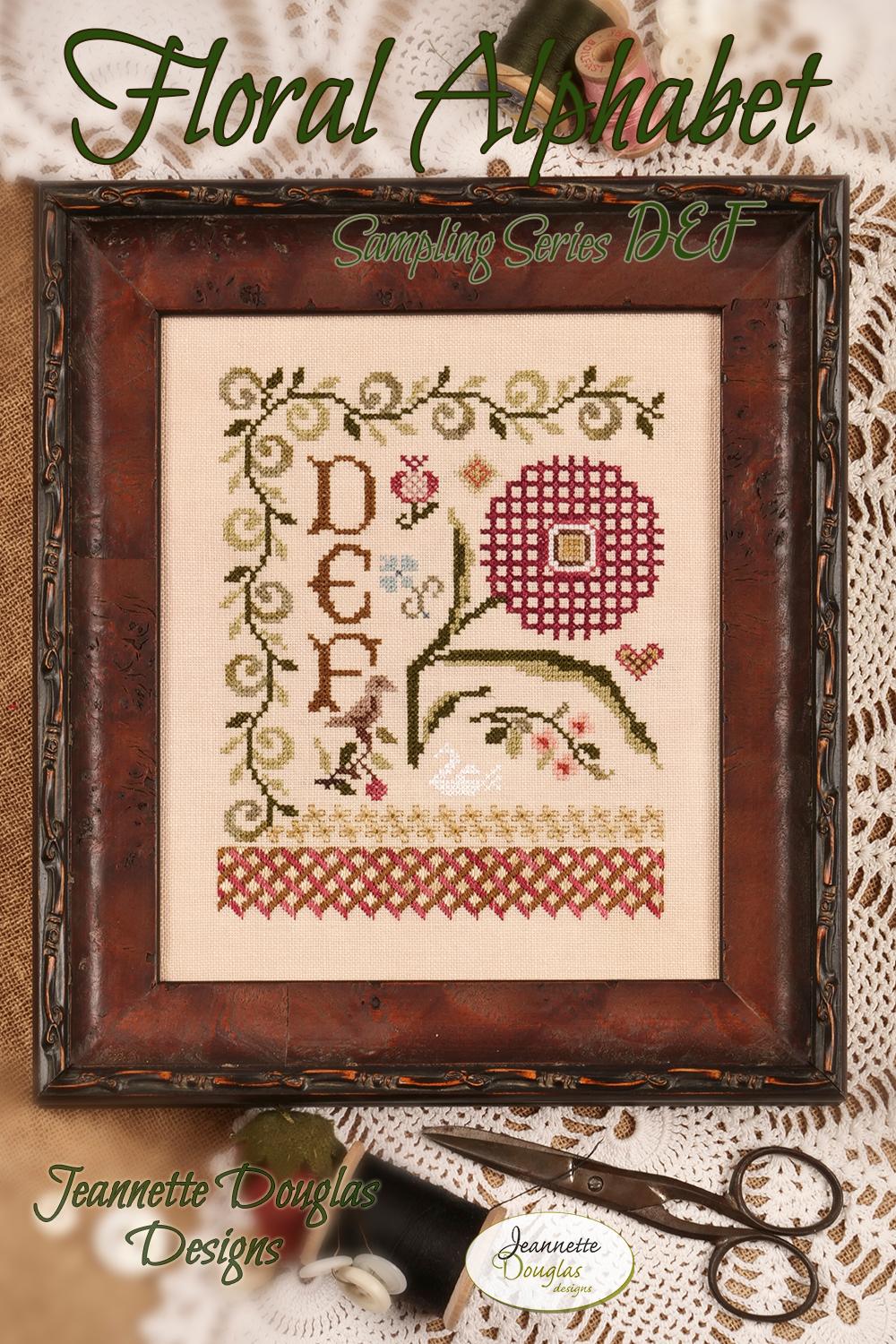 Floral Alphabet Sampling Series DEF - Cross Stitch Pattern