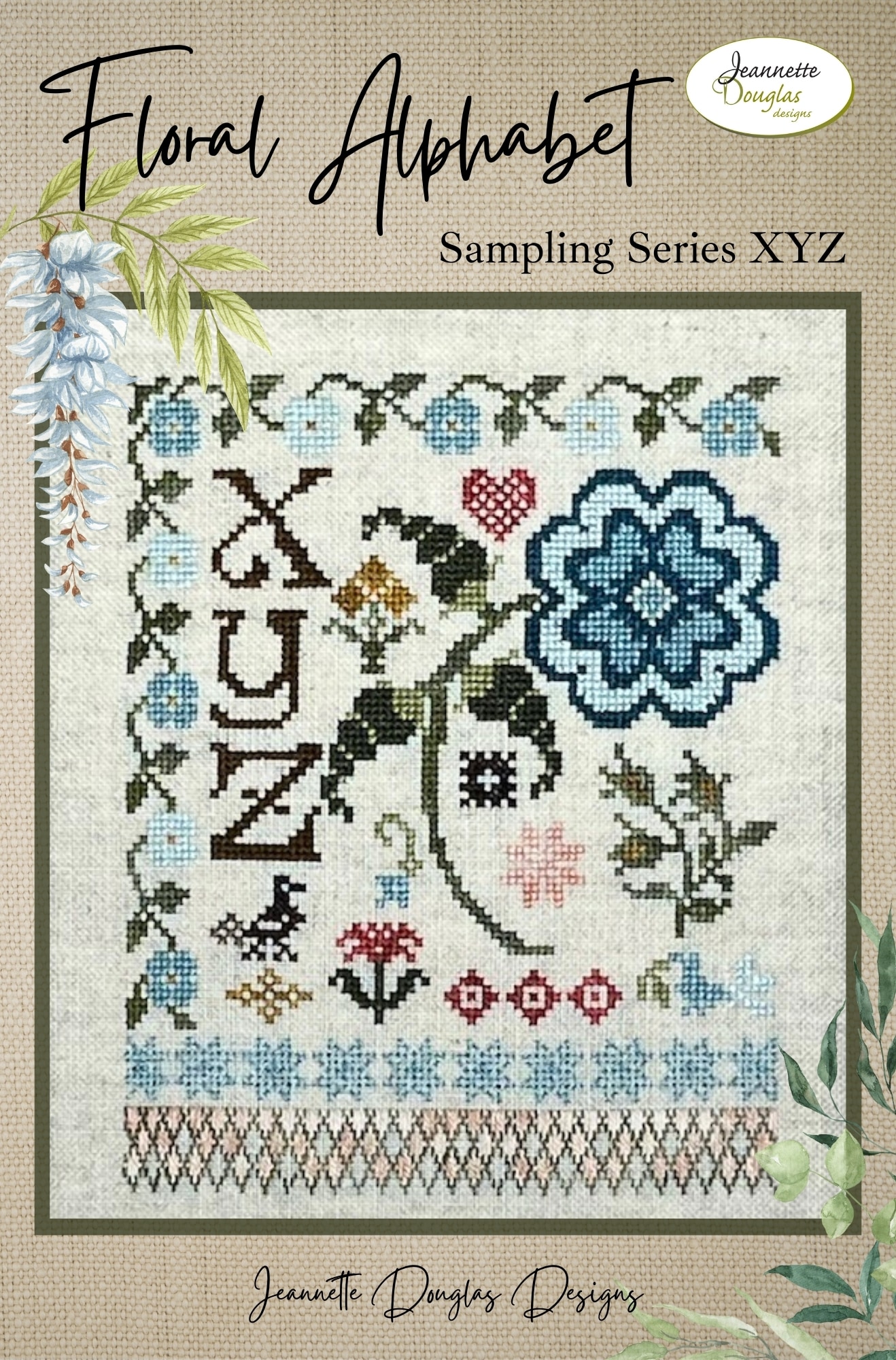 Floral Alphabet Sampling Series XYZ - Cross Stitch Pattern