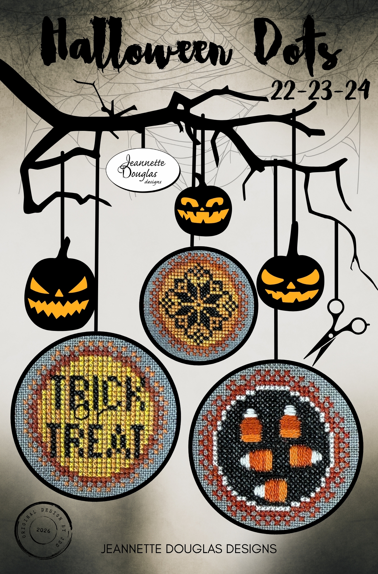 Halloween Dots: 22-23-24 - Cross Stitch Pattern, zoomed in. Select this picture to zoom back out.