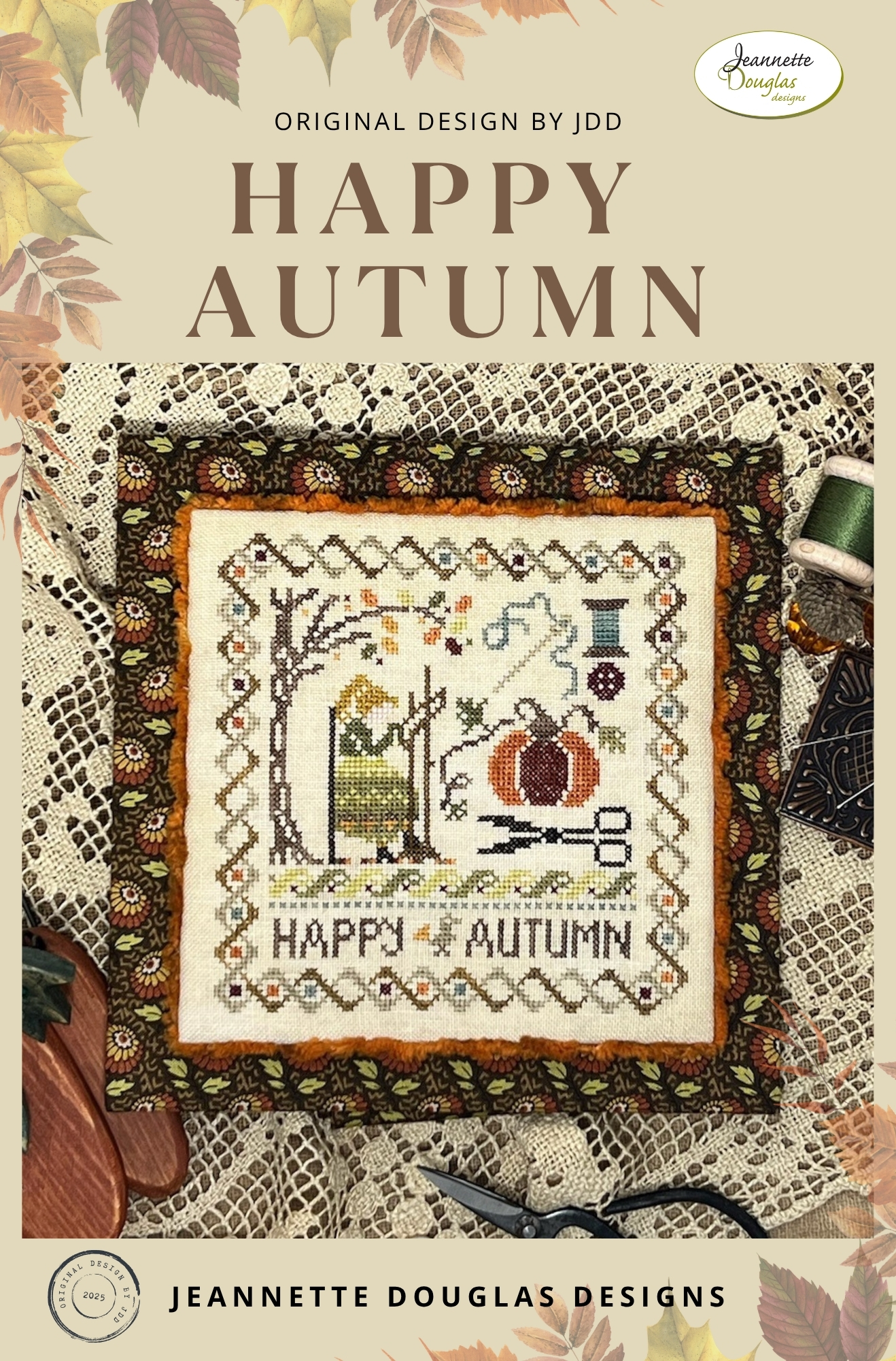 Happy Autumn - Cross Stitch Pattern, zoomed in. Select this picture to zoom back out.