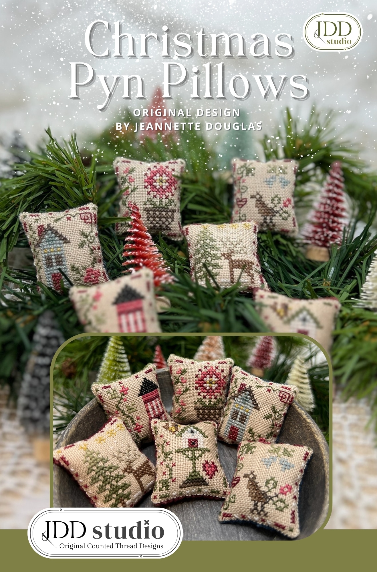 Christmas Pyn Pillows - Cross Stitch Pattern, zoomed in. Select this picture to zoom back out.