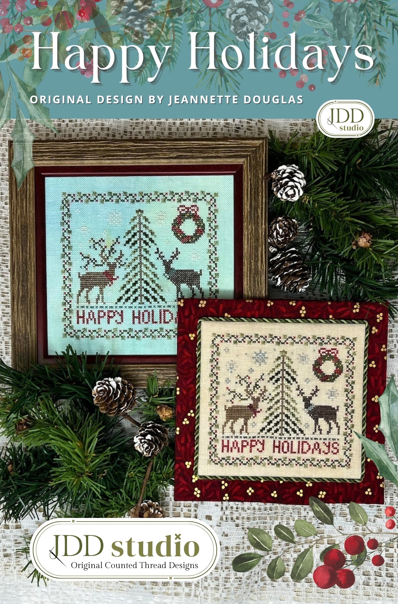 Happy Holidays - Cross Stitch Pattern, zoomed in. Select this picture to zoom back out.