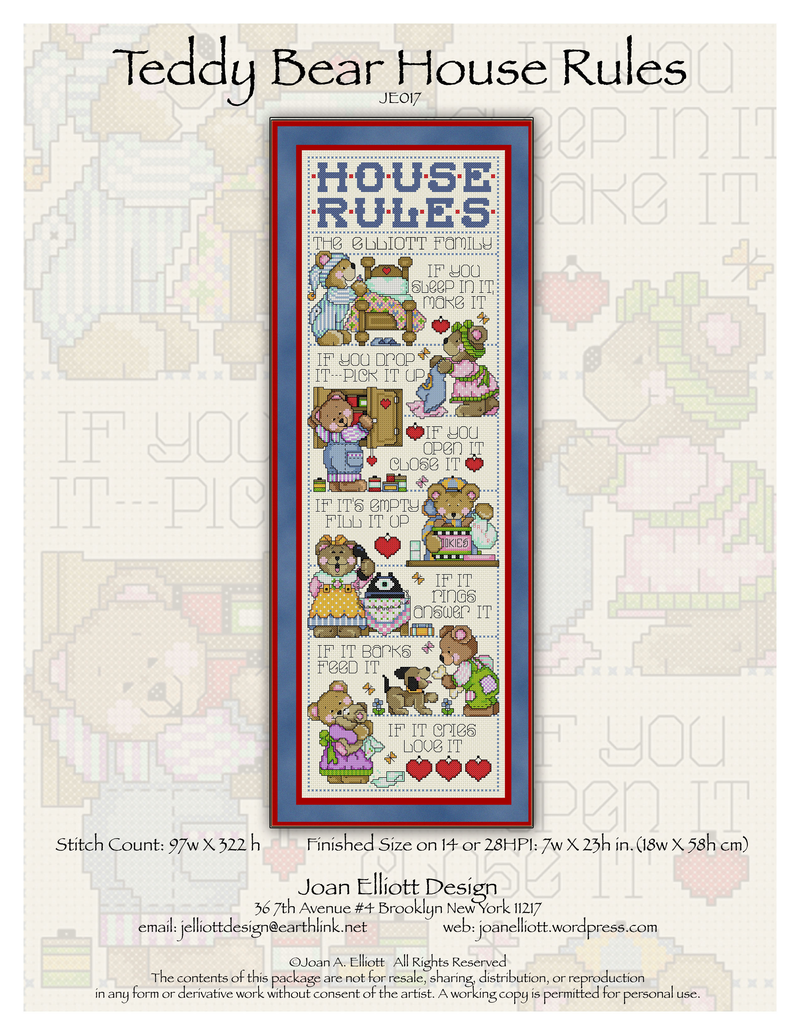Teddy Bear House Rules - Cross Stitch Pattern