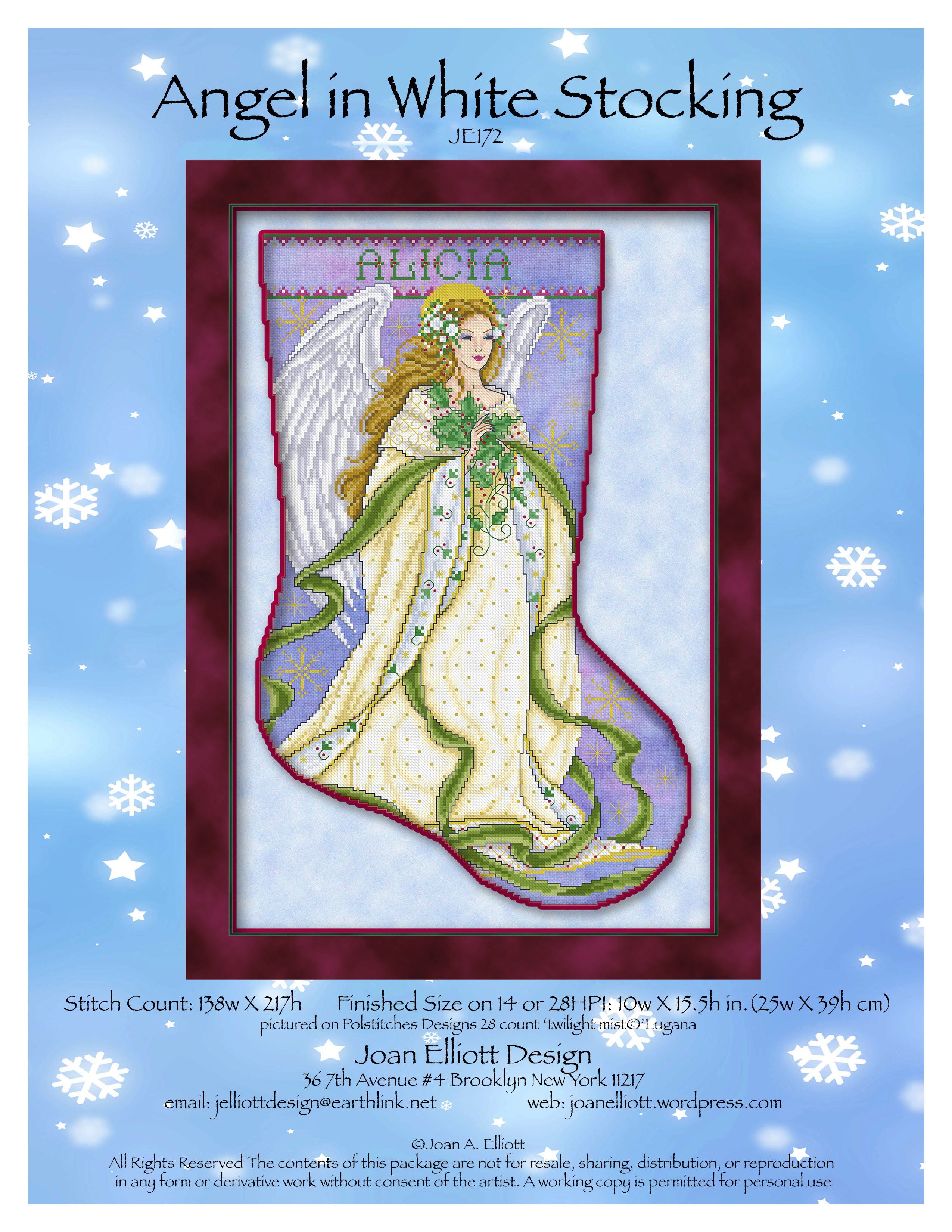 Angel in White - Christmas Stocking Cross Stitch Pattern, zoomed in. Select this picture to zoom back out.