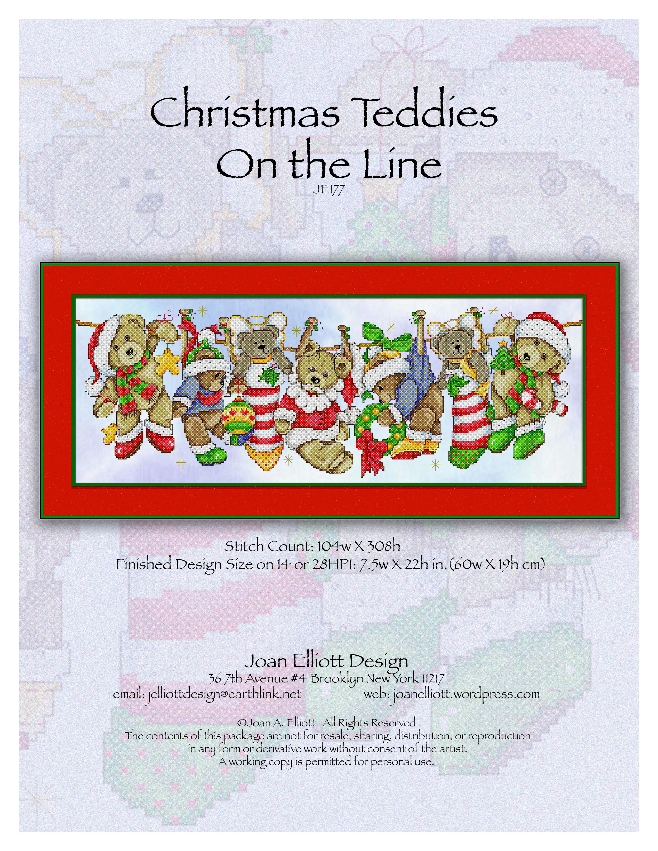 Christmas Teddies On The Line - Cross Stitch Pattern