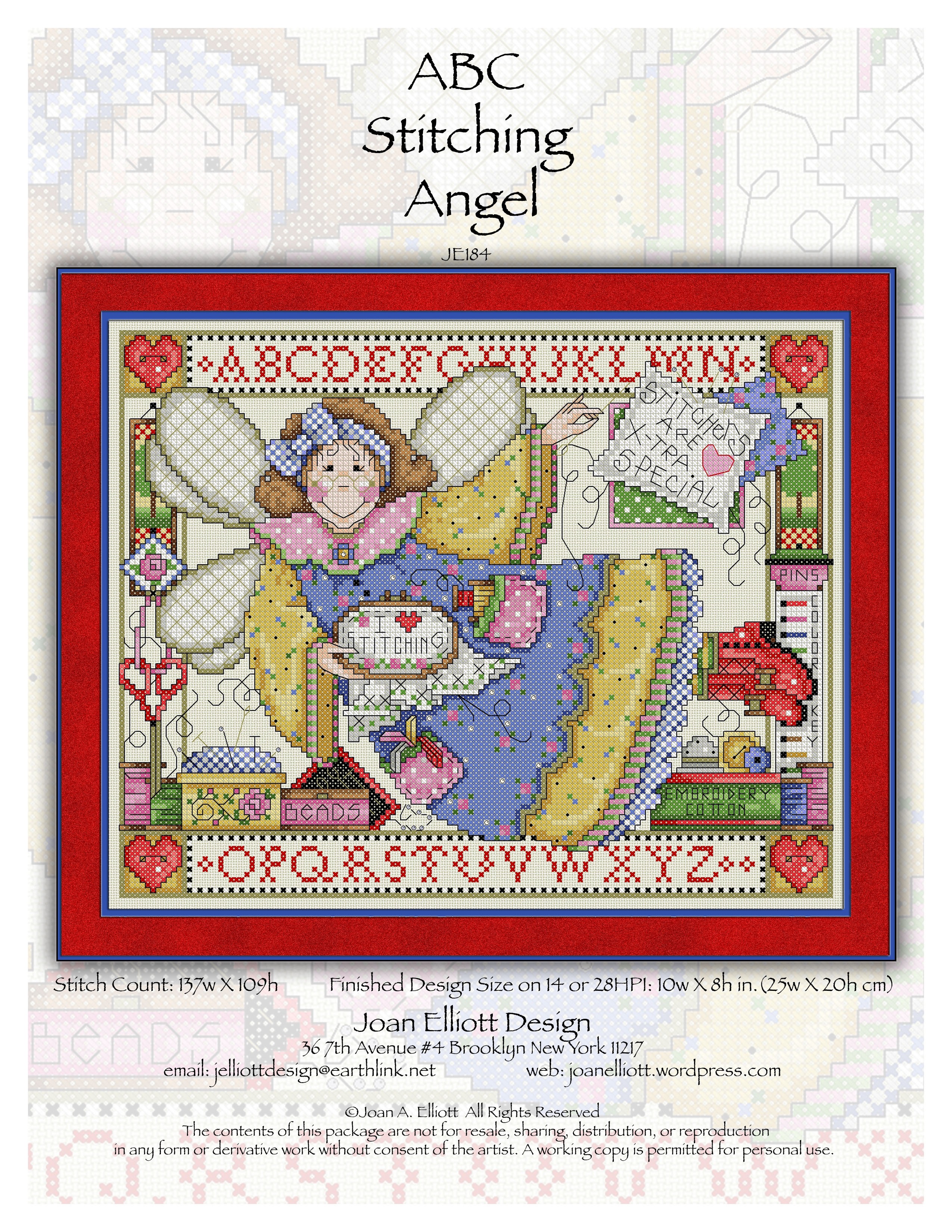 ABC Stitching Angel - Cross Stitch Pattern, zoomed in. Select this picture to zoom back out.