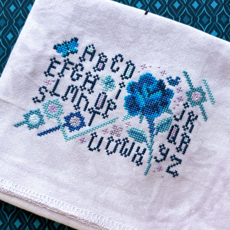 Blue Rose - Cross Stitch Pattern, different perspective #1, zoomed in. Select this picture to zoom back out.