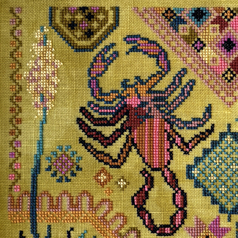 The Scorpion & The Frog - Cross Stitch Pattern, different perspective #1, zoomed in. Select this picture to zoom back out.
