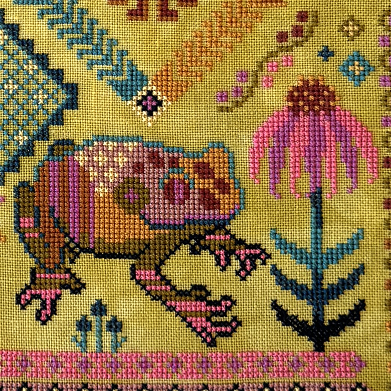 The Scorpion & The Frog - Cross Stitch Pattern, different perspective #2, zoomed in. Select this picture to zoom back out.