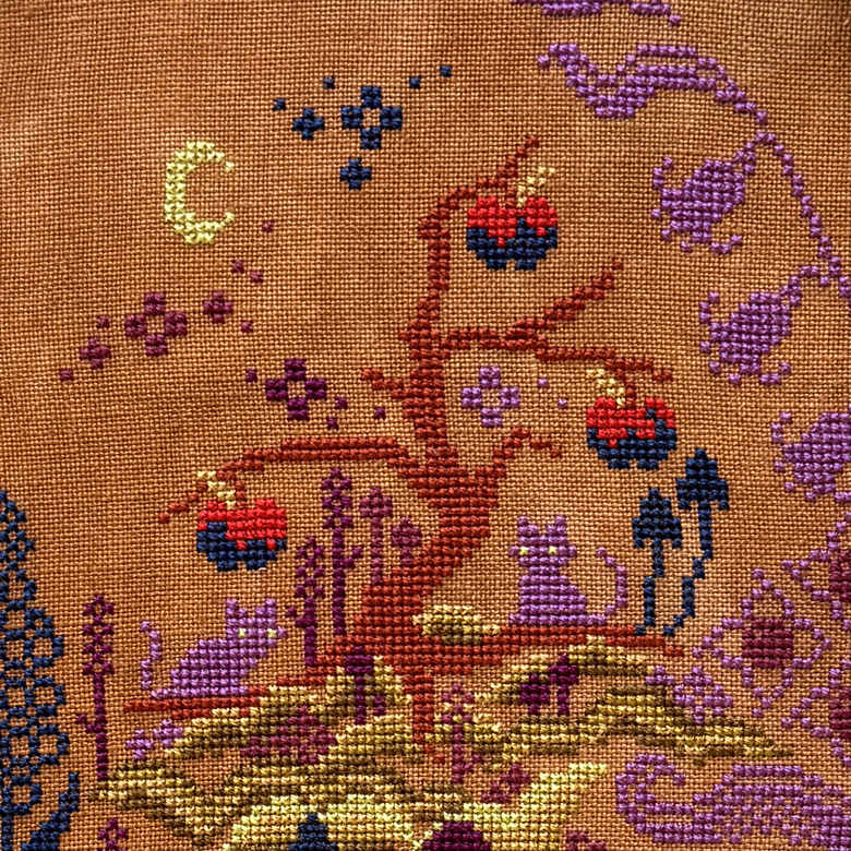 Poison Apple Tree - Cross Stitch Pattern, different perspective #1, zoomed in. Select this picture to zoom back out.