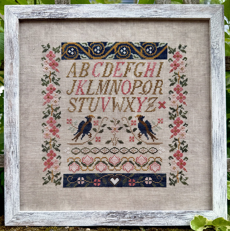 Two Blue Birds Sampler - Cross Stitch Pattern, zoomed in. Select this picture to zoom back out.