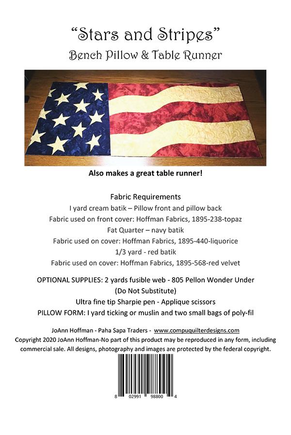 Stars and Stripes Bench Pillow - Quilt Pattern, different perspective #1, zoomed in. Select this picture to zoom back out.