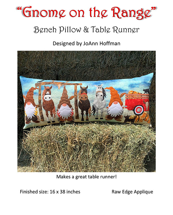 Gnome on the Range Bench Pillow - Quilt Pattern, zoomed in. Select this picture to zoom back out.