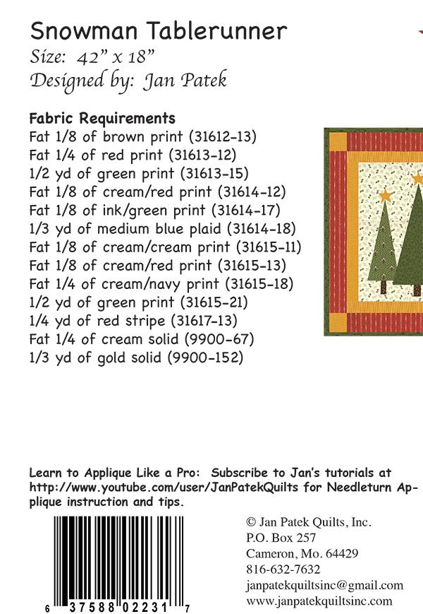 Snowman Table Runner - Quilt Pattern