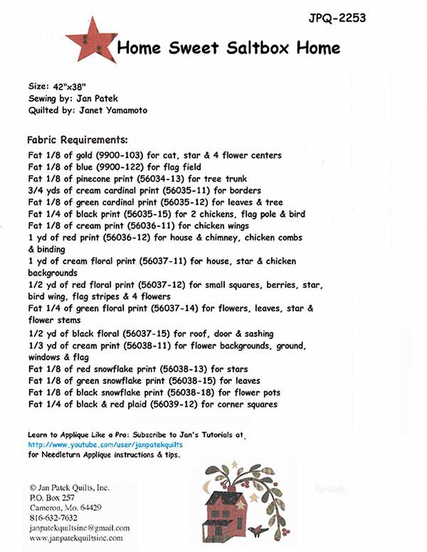 Home Sweet Saltbox Home - Quilt Pattern