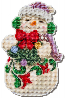 Snowman with Earmuffs - Christmas Beaded Cross Stitch Kit