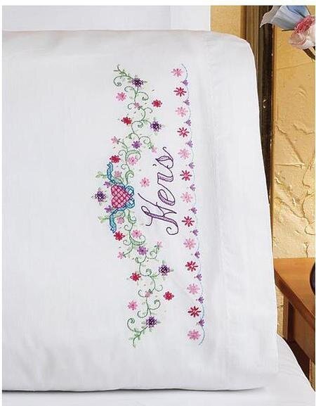 His/Hers Bridal Set Pillowcase - Stamped Cross Stitch Kit