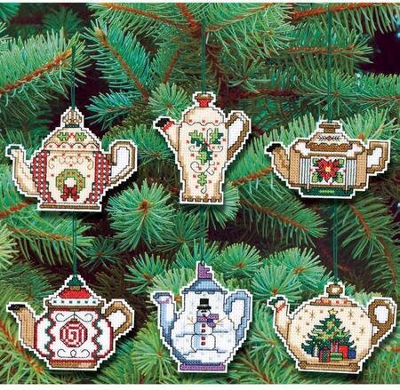 Christmas Teapot Ornaments - Cross Stitch Kit