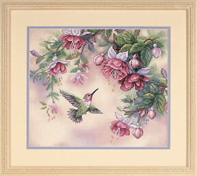 Hummingbird & Fuchsias - Stamped Cross Stitch Kit