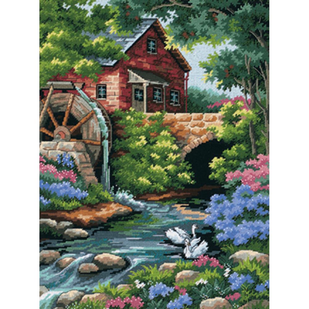 Old Mill - Stitched In Thread - Needlepoint Kit