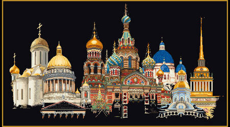 St. Petersburg on Black Aida - Cross Stitch Kit, zoomed in. Select this picture to zoom back out.