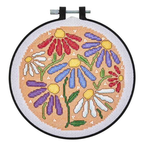 Mindful Uplifting Daises 6" Round - Cross Stitch Kit