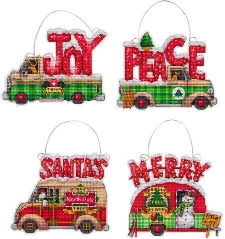 Holiday Truck Christmas Ornaments - Cross Stitch Kit