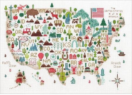Illustrated USA Map - Cross Stitch Kit