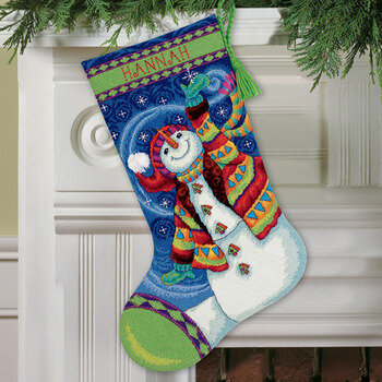 Happy Snowman Christmas Stocking - Stamped Needlepoint Kit