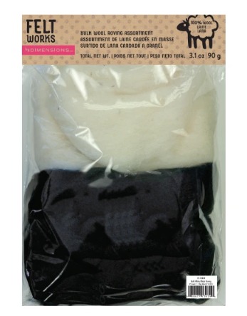 Black & White Bulk Roving - Needle Felting Wool, zoomed in. Select this picture to zoom back out.
