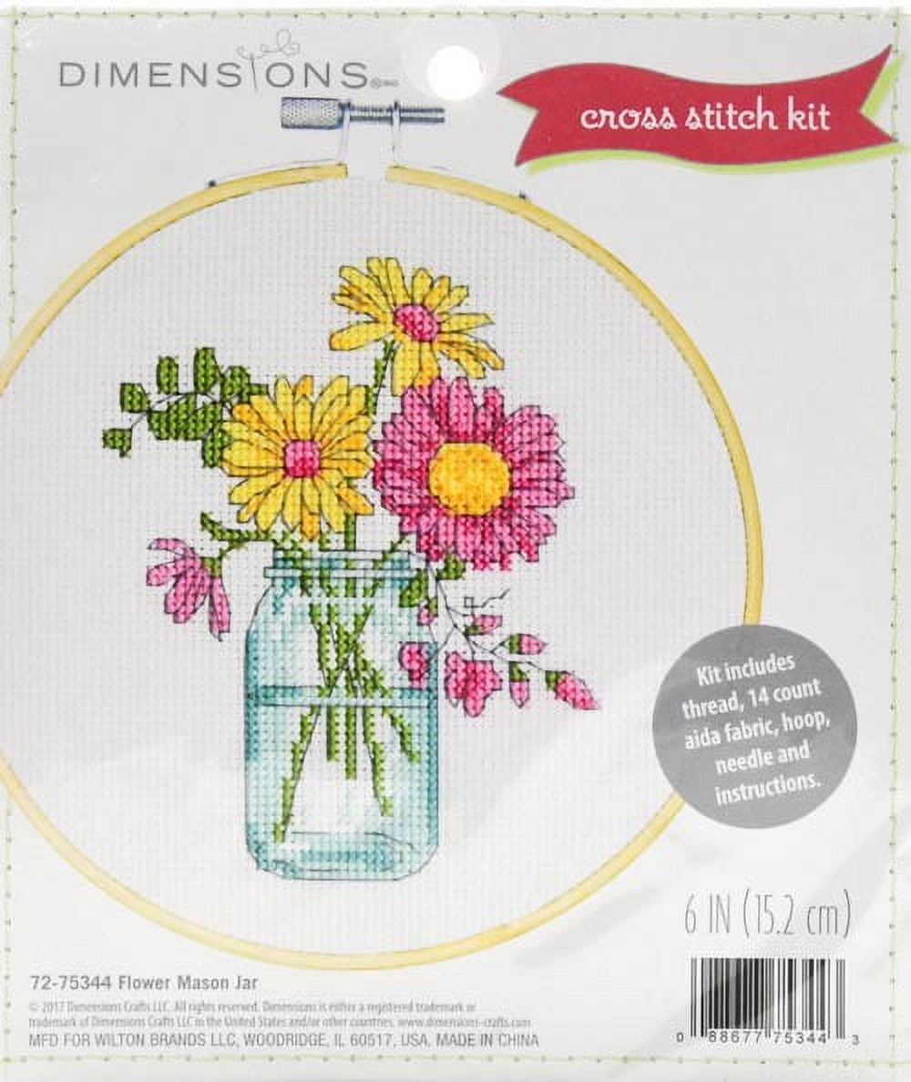 Flower Mason Jar - 6" Round - Cross Stitch Kit