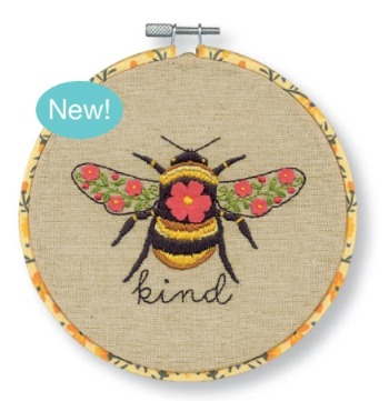 Bee Kind - Embroidery Kit, zoomed in. Select this picture to zoom back out.