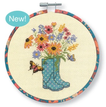 Floral Boots - Cross Stitch Kit, zoomed in. Select this picture to zoom back out.