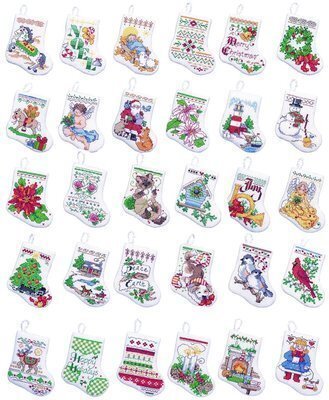 Tiny Christmas Stocking Ornaments Counted Cross Stitch Kit