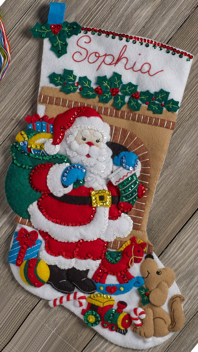 Santa's Visit Christmas Stocking - Felt Applique Kit