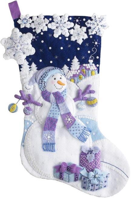 Frosty Night Christmas Stocking - Felt Applique Kit
