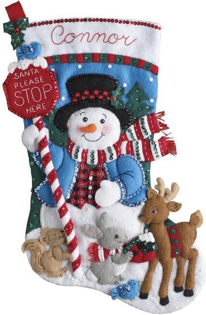 Santa Stop Here Christmas Stocking - Felt Applique Kit