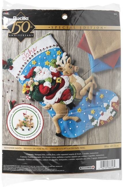 Reindeer Santa Claus Christmas Stocking Felt Applique Kit