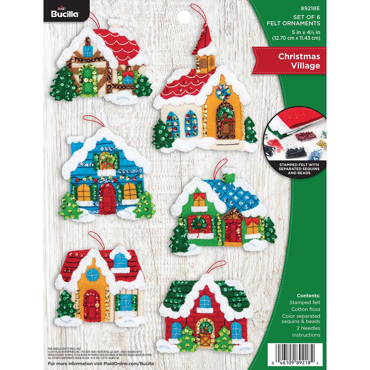 Winter Village Christmas Ornaments - Felt Applique Kit