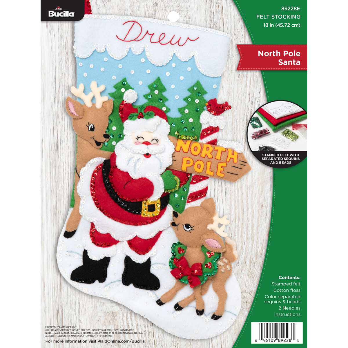 North Pole Santa Christmas Stocking - Felt Applique Kit