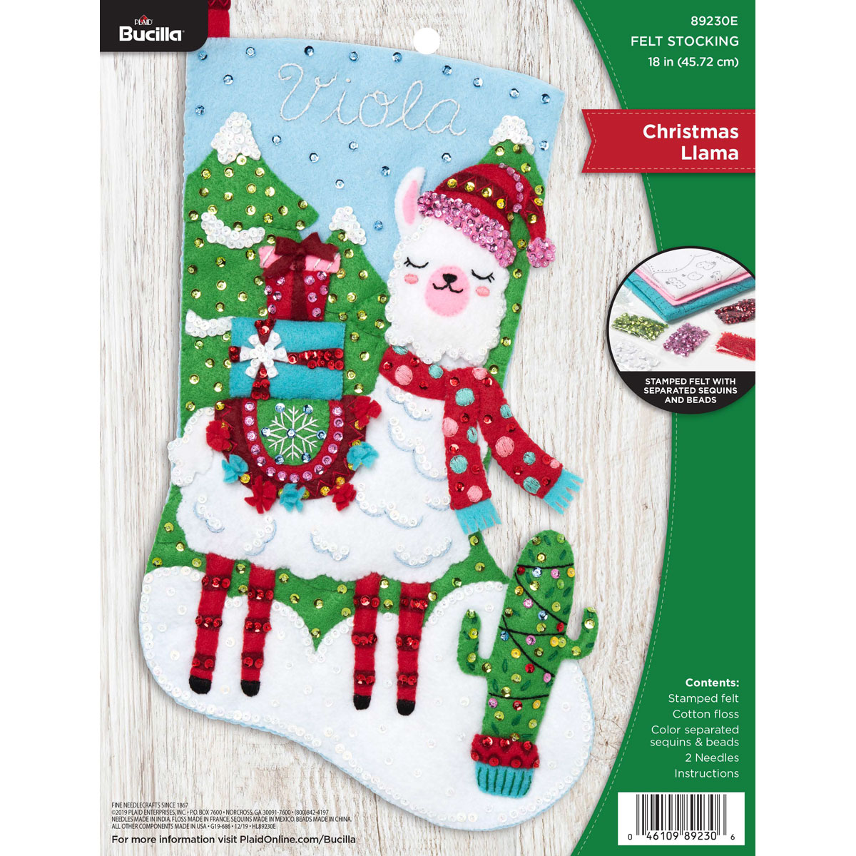 Llama Christmas Stocking - Felt Applique Kit