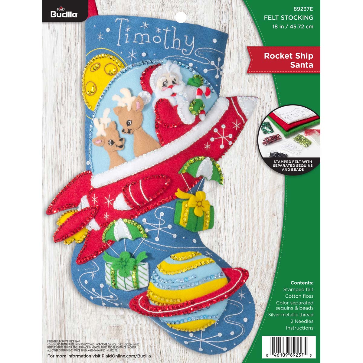 Rocket Ship Santa Christmas Stocking - Felt Applique Kit