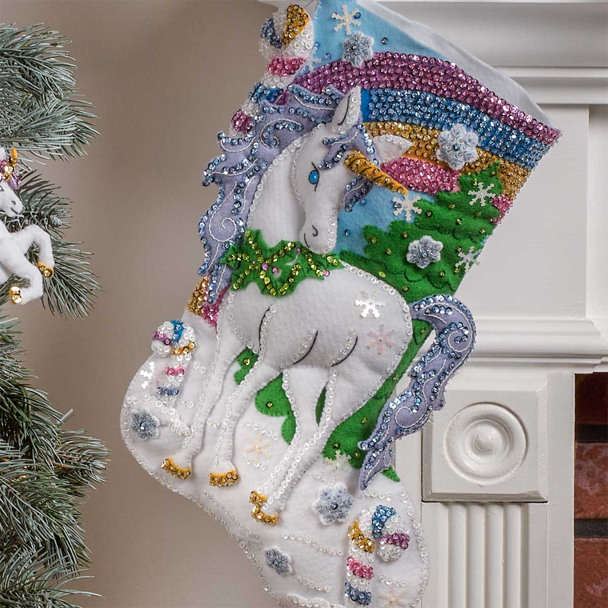 Santa's Unicorn Christmas Stocking - Felt Applique Kit