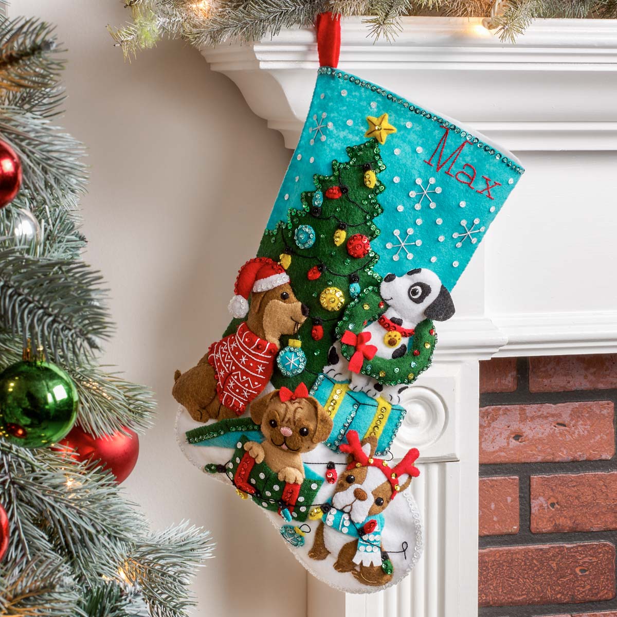 Christmas Dogs Stocking - Felt Applique Kit