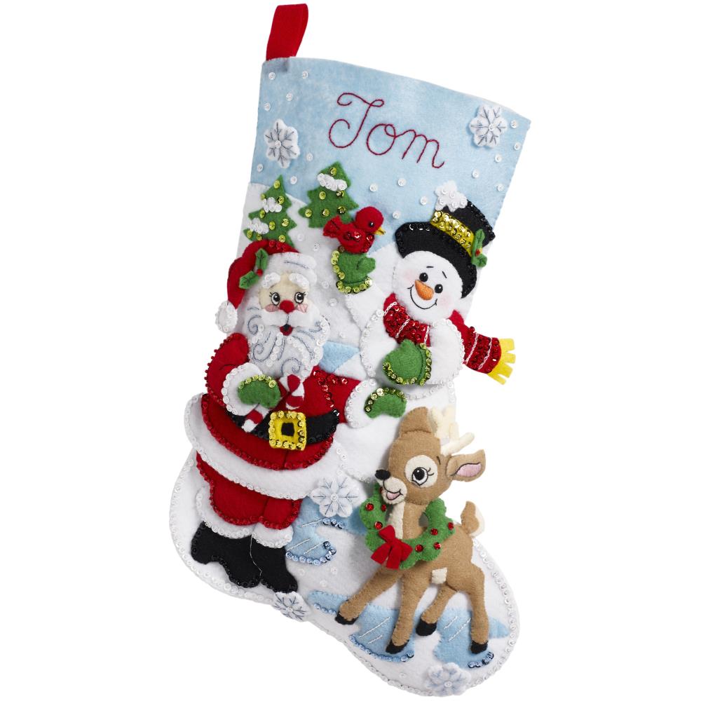 Santa's Gathering Christmas Stocking - Felt Applique Kit