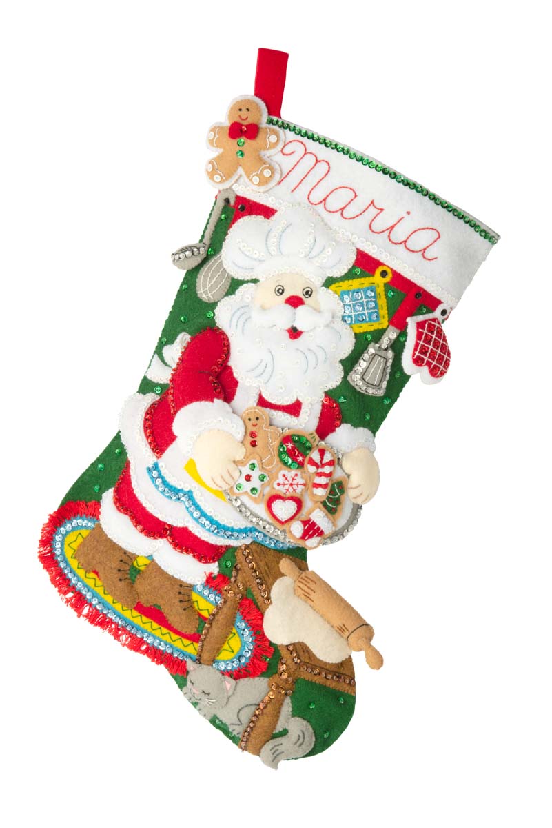 Gingerbread Santa Christmas Stocking - Felt Applique Kit